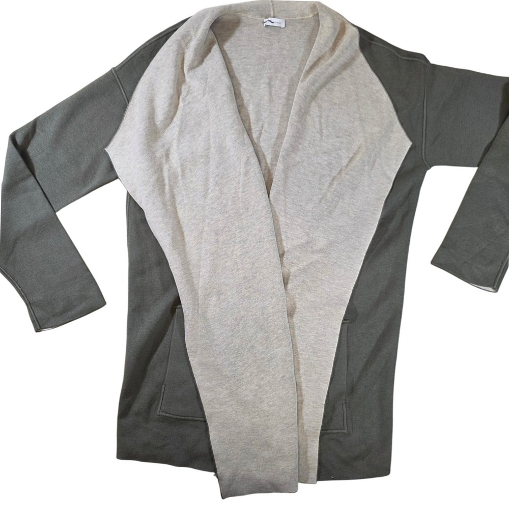 J. Jill Reversible Open Front Cardigan Long Sleeve Pockets Olive/Beige size M